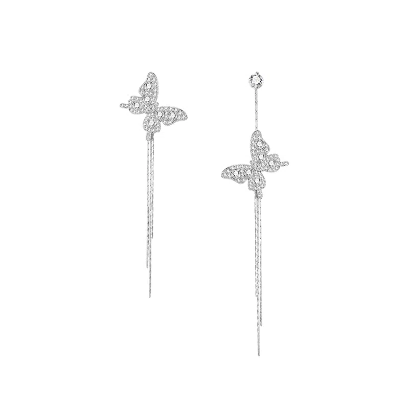 芒果饰品 高级感独特清冷女主 不规则气质蝴蝶流苏 铜 耳环 女款