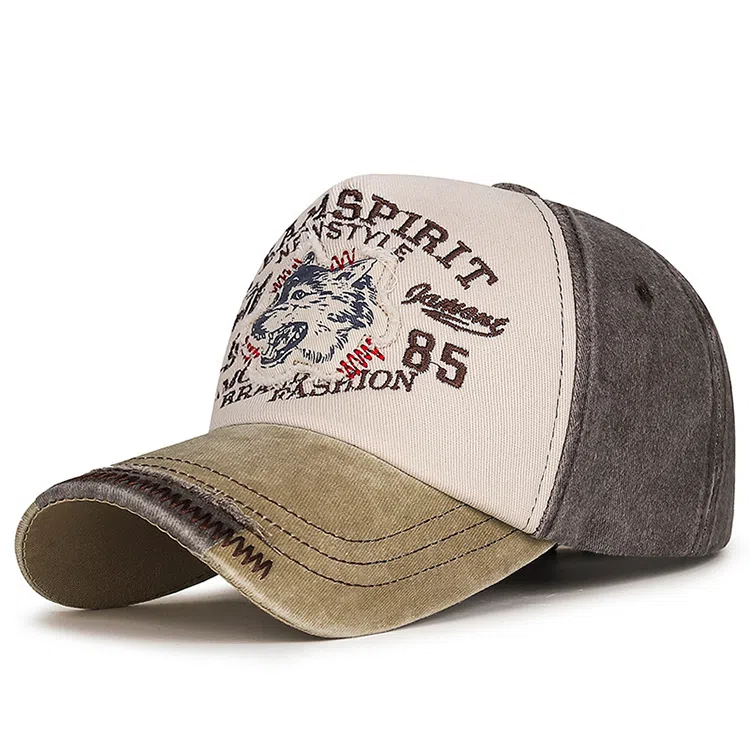 浪莎 贴布拼色棒球帽美式做旧遮阳帽可调节水洗 棉 鸭舌帽 男女同款情侣款