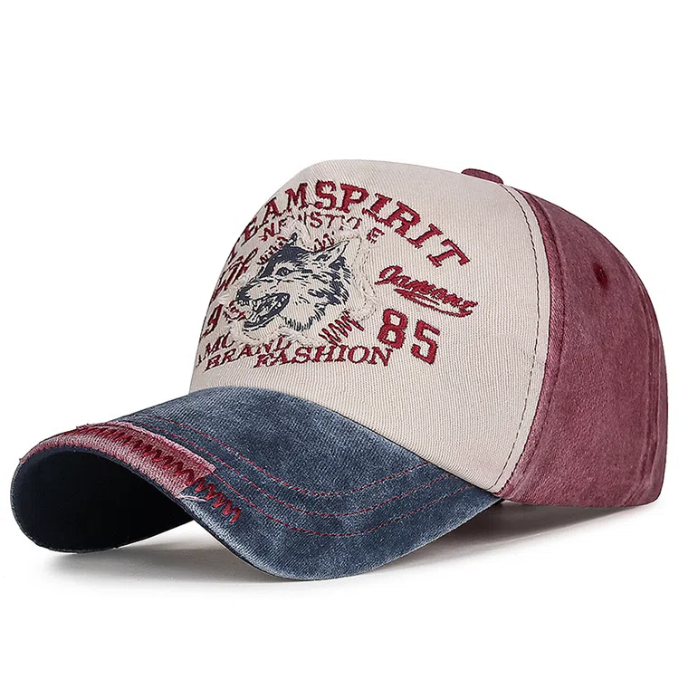 浪莎 贴布拼色棒球帽美式做旧遮阳帽可调节水洗 棉 鸭舌帽 男女同款情侣款