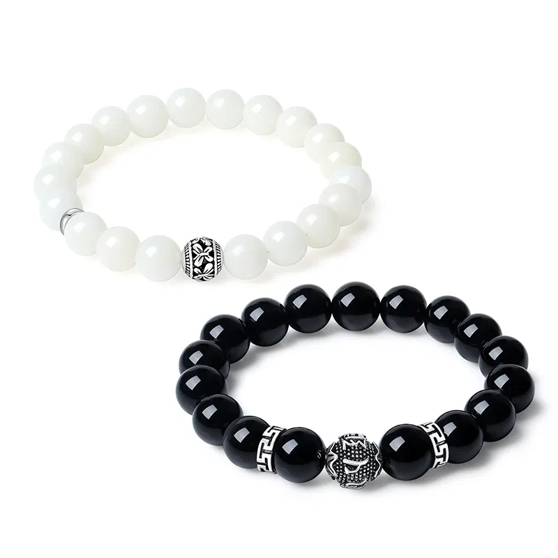 新中式小众气质招财转运六字真言文玩好运贺礼 白玉菩提 时尚手串手饰 男女同款情侣款