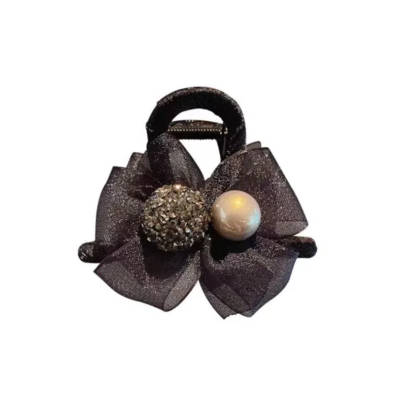 丹琴 高级感珍珠蝴蝶结抓夹鲨鱼夹子后脑勺小号头发发卡 发夹 女款