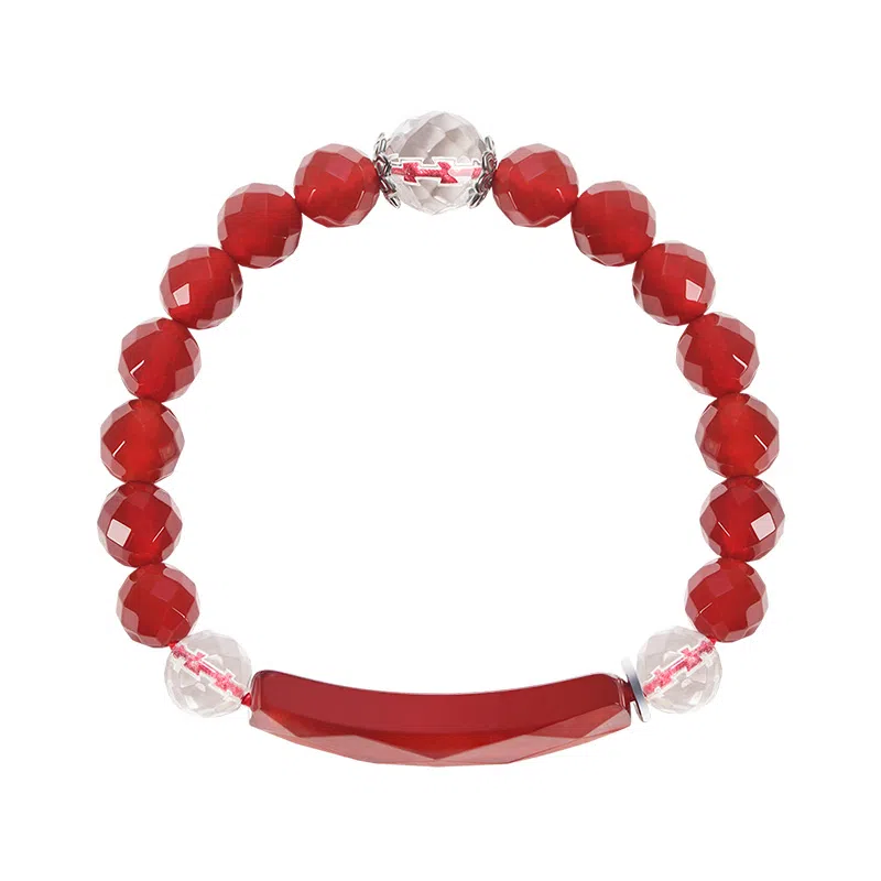 石头记 有情世界系列 多面切割圆珠 新国风设计小众轻奢 正红 玛瑙 手串 男女同款情侣款