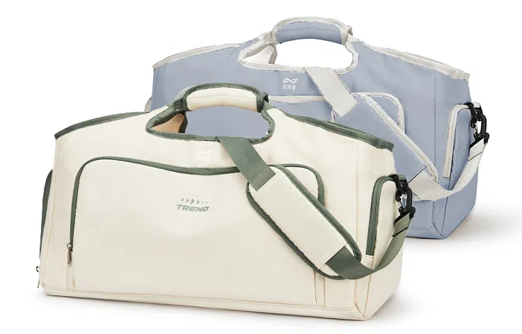 轻骑者 潮流大容量运动健身游泳便携旅游外出露营内置干湿分离独立鞋仓 织物 旅行包斜挎包健身包 大号 男女同款情侣款 米白