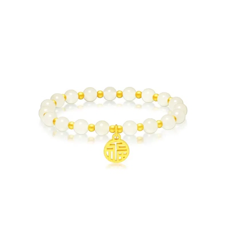 吉图金 转运珠福牌 福气满满国风复古设计 精致气质温婉 足金 一口价 黄金手串 女款