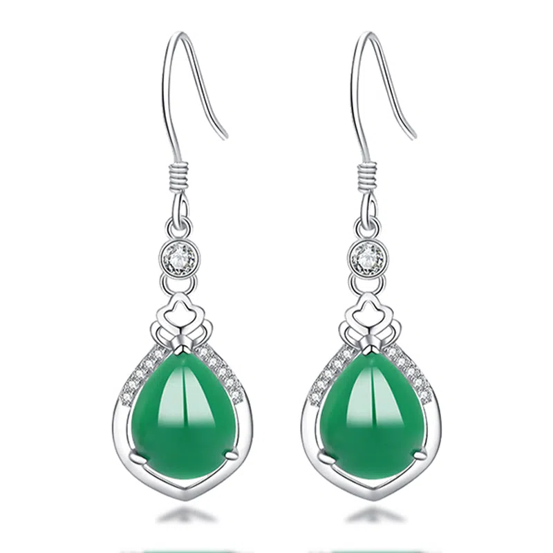 幸囍礼 优雅气质水滴冰透玉石耳饰 新中式温柔婉约贵气耳坠 清冷感古风旗袍汉服修饰脸型配饰 玉髓 耳环 女款