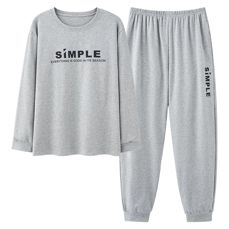 莫代尔 舒适亲肤柔软透气长袖长裤可居家休闲可外穿睡衣套装 男款 银色