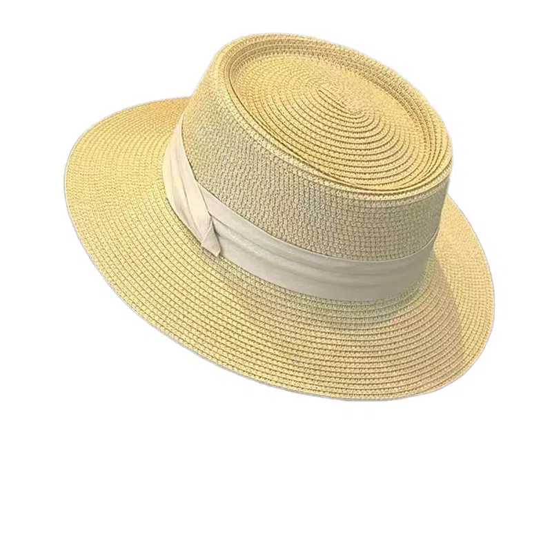 木林森 蝴蝶结丝带防晒 遮阳平顶太阳帽 草编 渔夫帽 女款