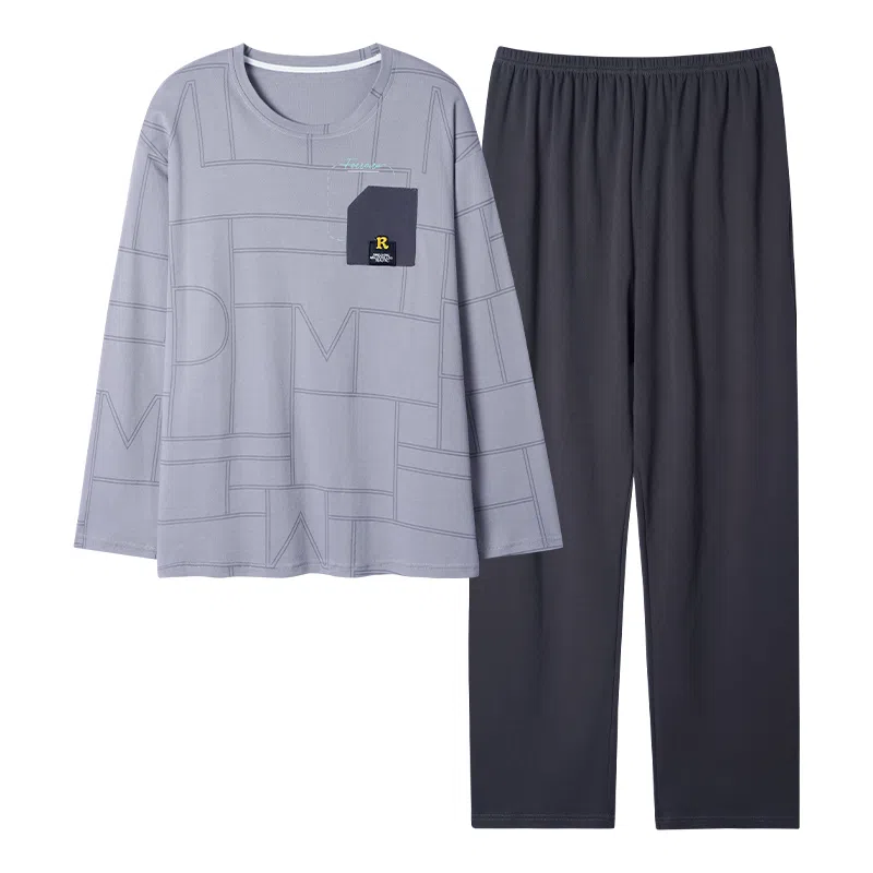 莫代尔 细腻耐磨舒适柔软亲肤透气微弹长袖松紧裤腰不勒腹长裤居家休闲可外穿睡衣套装 男款 紫色