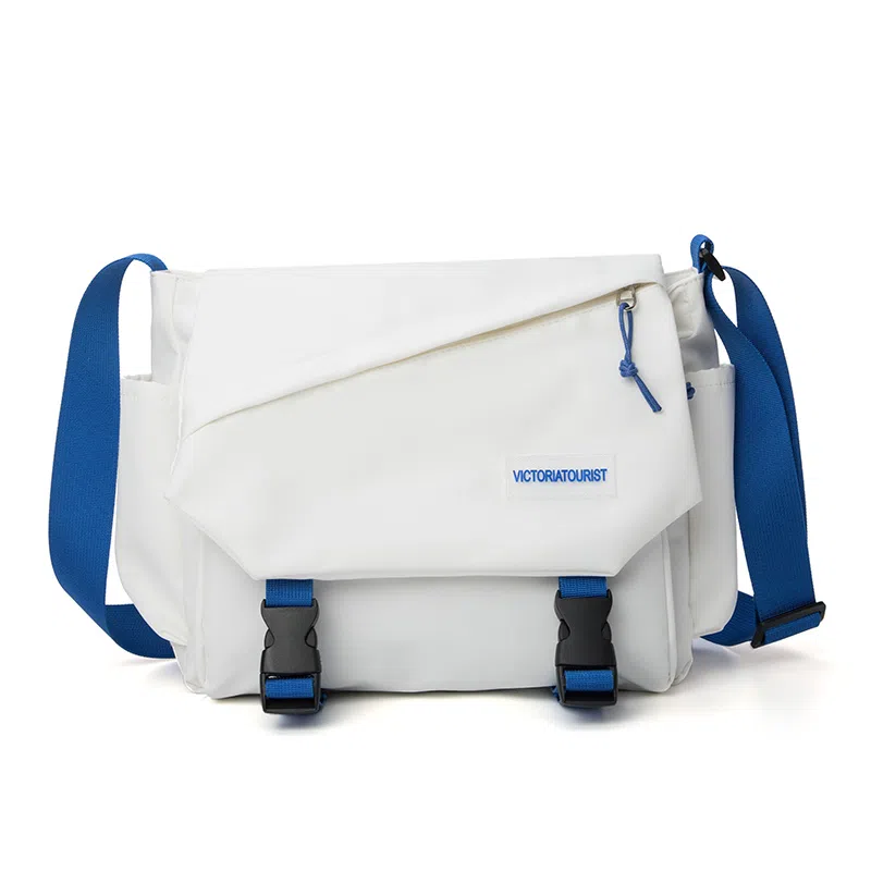 维多利亚旅行者 纯色翻盖开合休闲时尚防泼水 涤纶 邮差包单肩斜挎包 常规 男女同款情侣款 蓝拼白