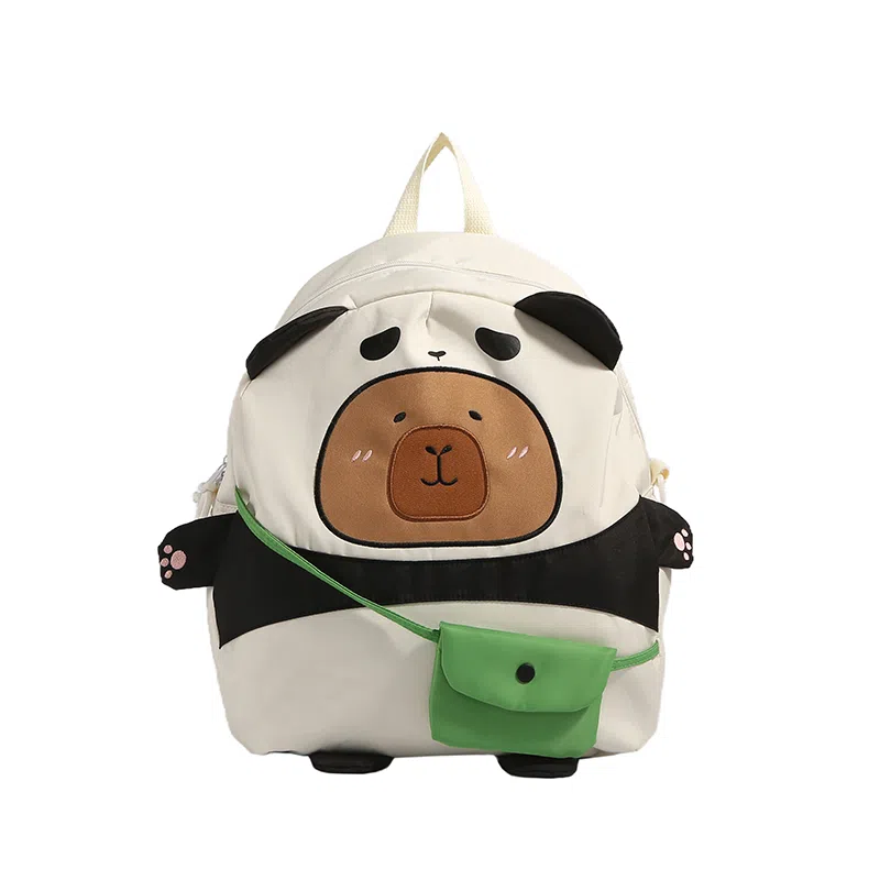 帕克熊 时尚可爱拉链开合 尼龙 双肩包 女款 绿色/卡其色