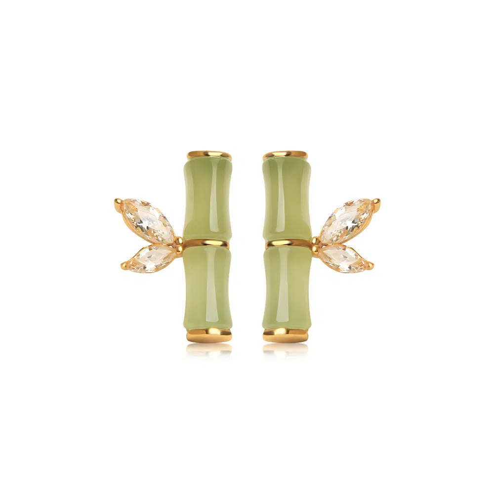 饰伴 青竹雅韵新中式可爱国潮竹节优雅精致 合金 锆石 耳环 女款