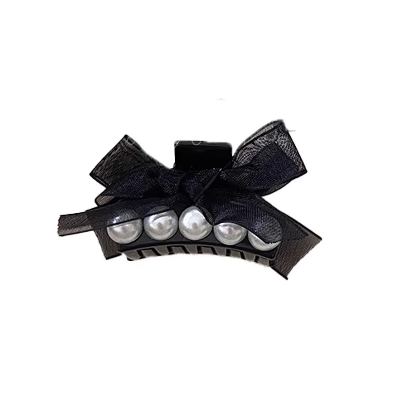 水中玉 珍珠网纱蝴蝶结小抓夹侧边前额刘海碎发卡子头饰 发夹 女款