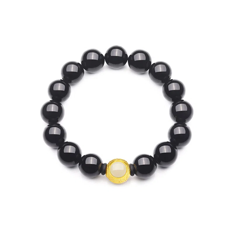 佐卡伊 个性圆珠黑石 首饰简约 手饰 黑曜石 玉石手串 男女同款情侣款