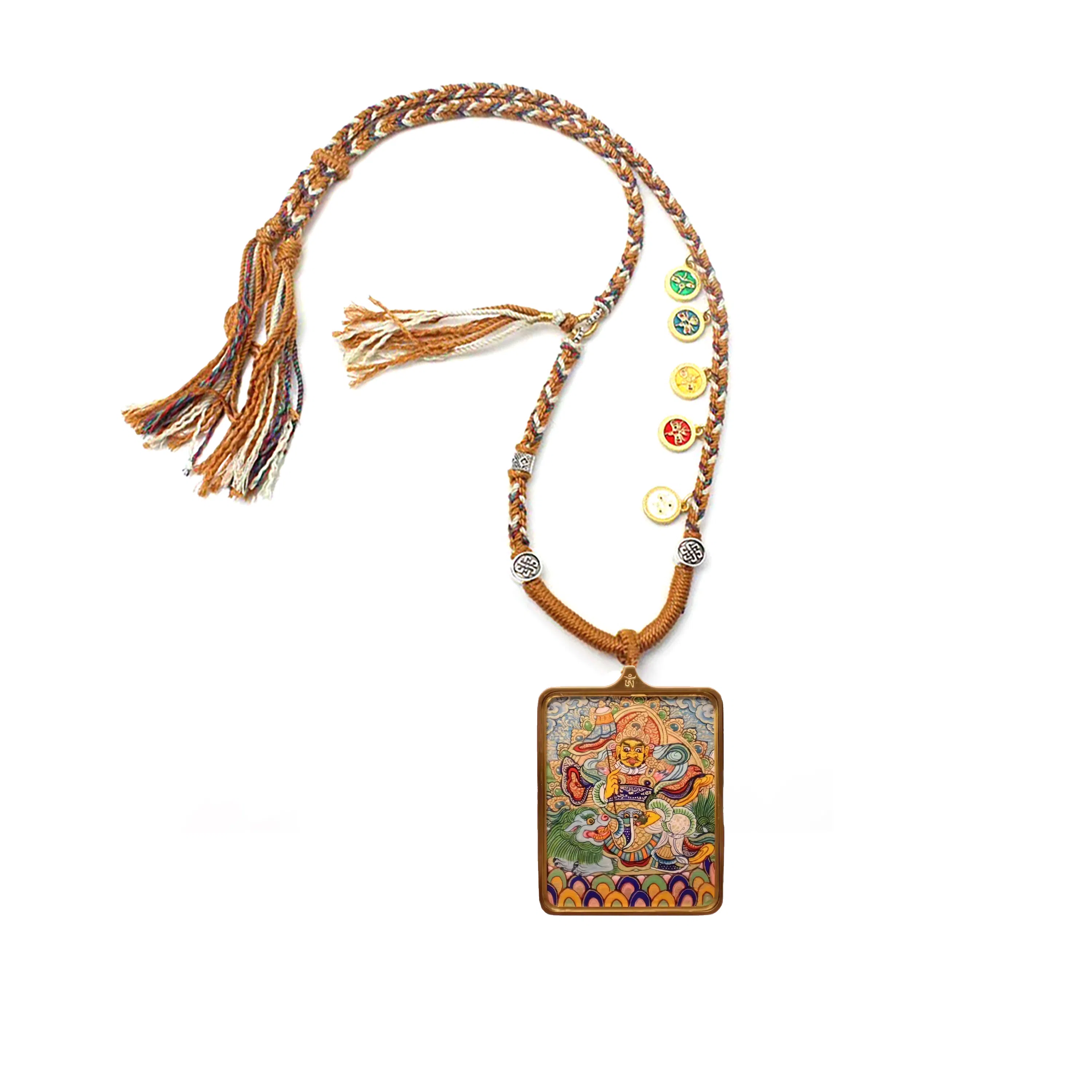 玉临门 国潮民族风复古宝藏财宝天王唐卡热贡手绘 合金 吊坠 男女同款情侣款