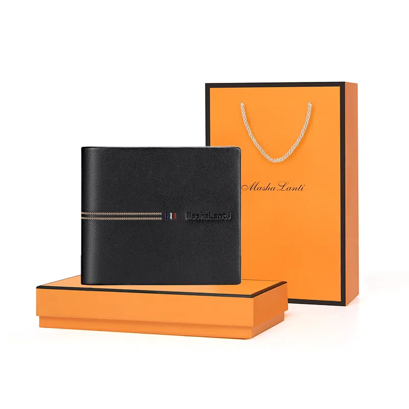 马莎兰缇 大容量商务出行多卡位潮流时尚小众 头层牛皮 短款长款零钱包卡包手拿钱包 男款 黑色