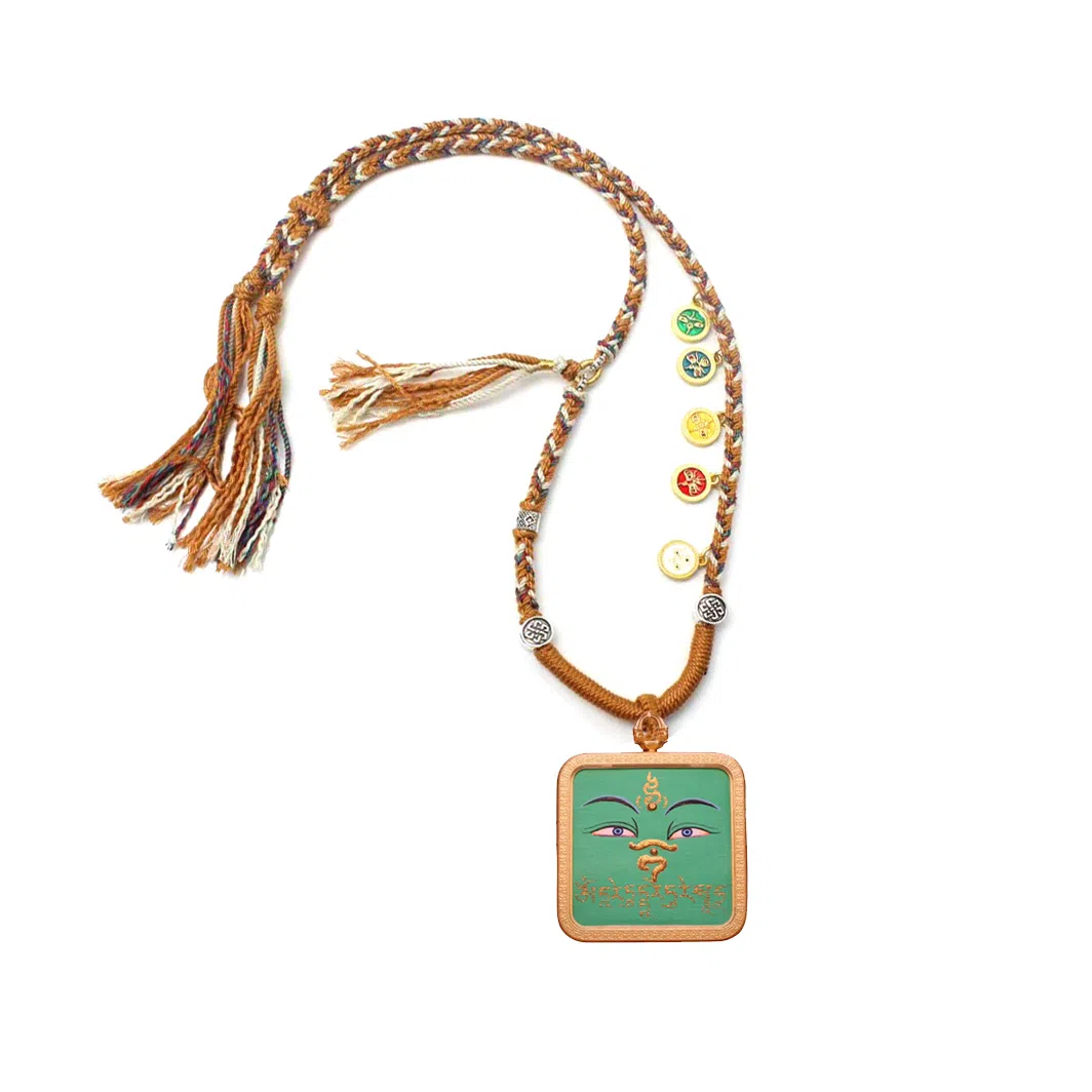 玉临门 新中式 绿度母法眼加心咒可爱版唐卡热贡手绘 合金 项坠/吊坠 男女同款情侣款