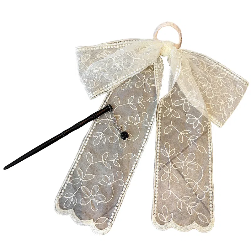 妖娆猫 温柔少女蕾丝花边蝴蝶结发饰女后脑勺盘发半扎发头饰发钗高级感飘带配饰古风马面裙汉服簪子新中式 发簪 女款