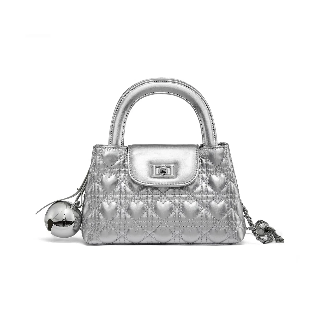 红蜻蜓 高质感时尚设计纯色复古爱心压花 牛皮拼超纤合成革 斜挎手提包 常规 女款 经典黑/银色