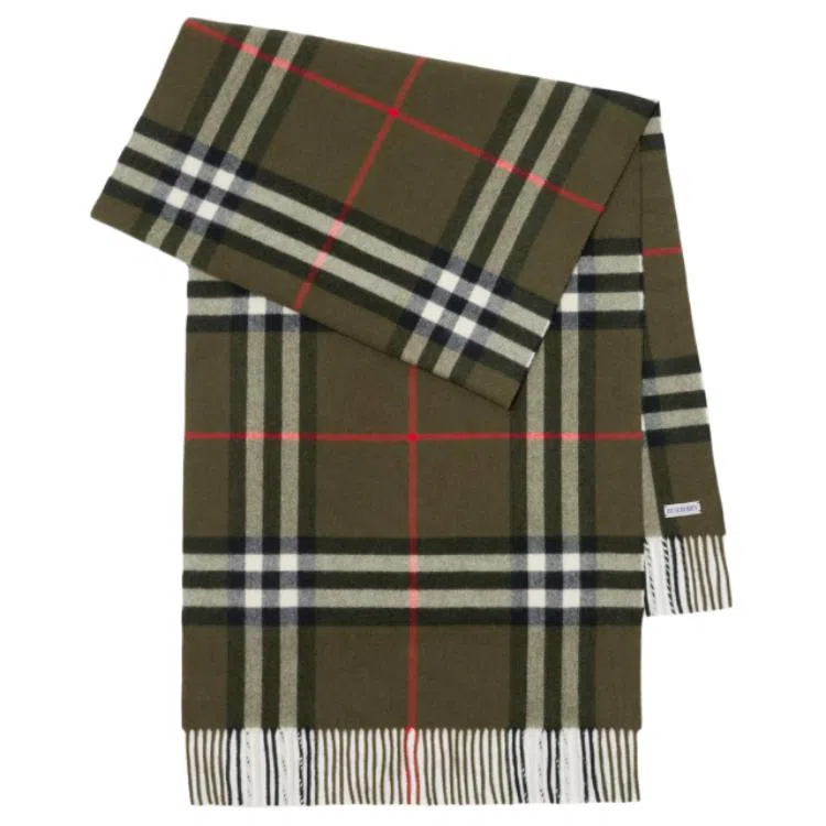 Burberry Wide Check Cashmere Scarf Green