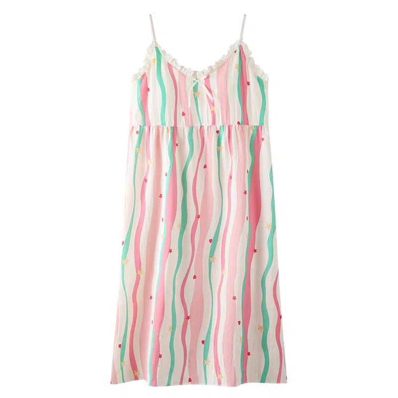 俞兆林 带胸垫条纹吊带纯欲风性感大码家居服可外穿睡裙 女款 粉色