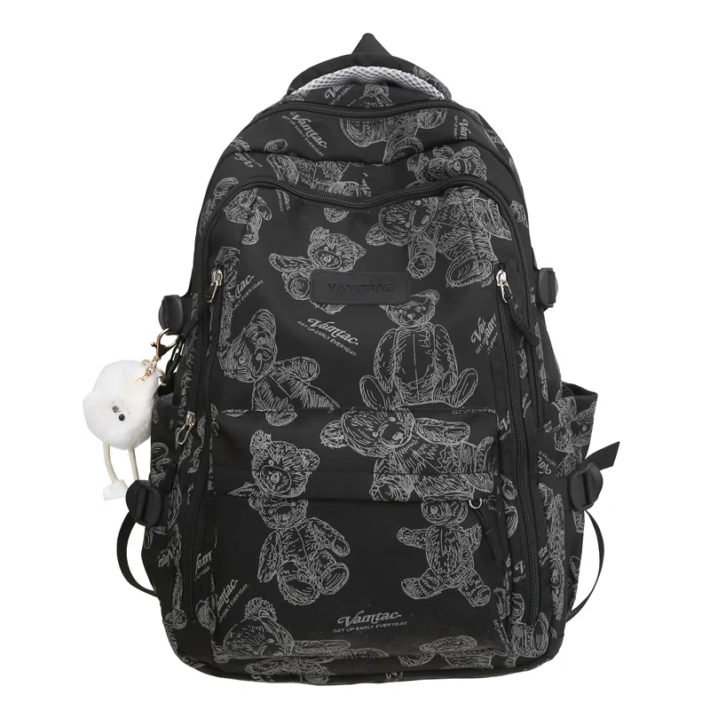 卡卡树 简约时尚印花 尼龙 双肩包 男女同款情侣款 米白色/黑色/绿色