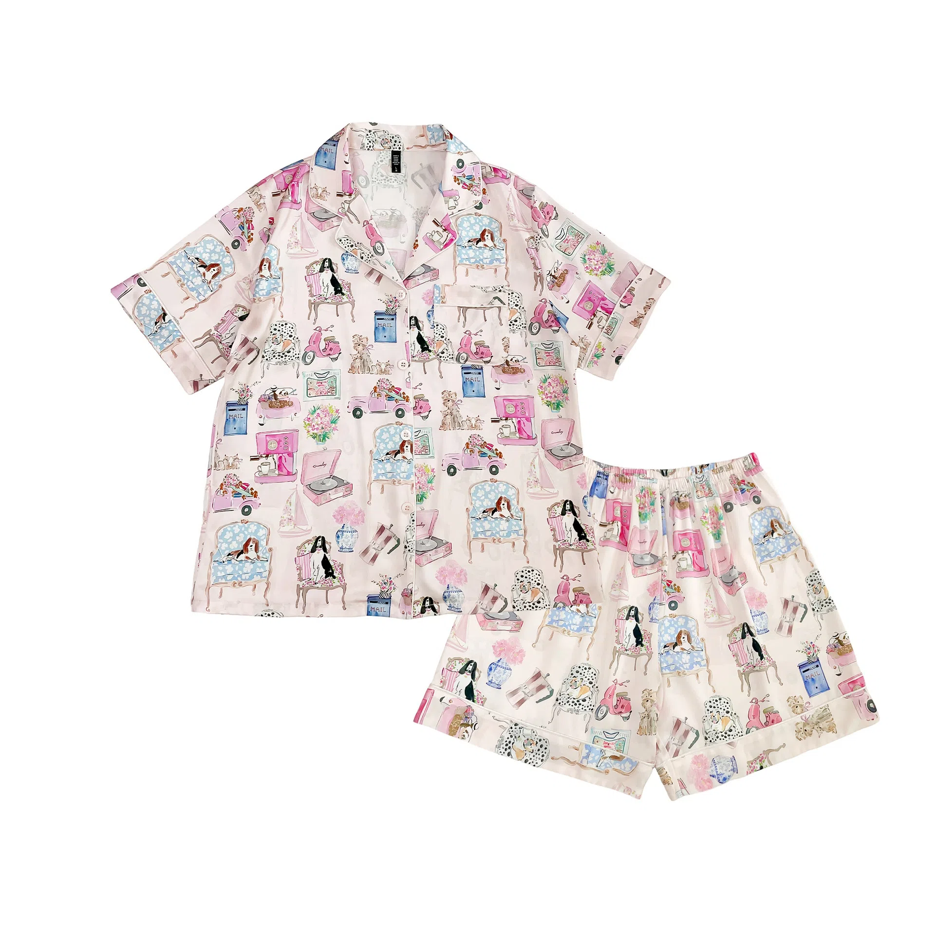 花蔓色 凉爽透气休闲短袖三分裤睡衣套装 女款 粉红色