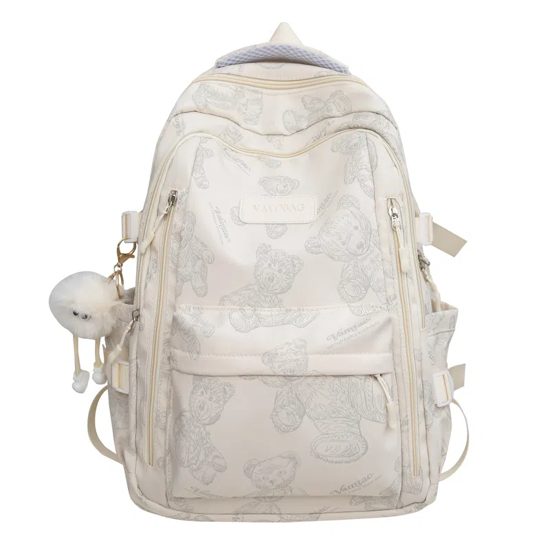 卡卡树 简约时尚印花 尼龙 双肩包 男女同款情侣款 米白色/黑色/绿色