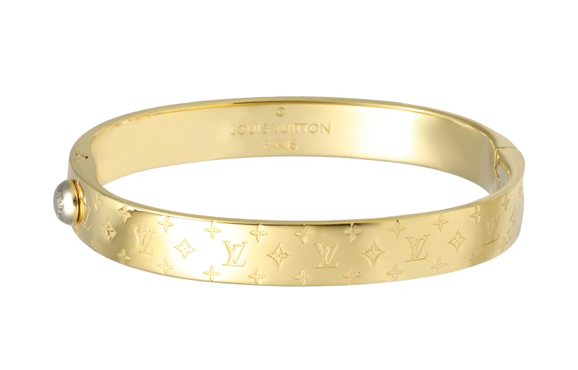 Louis Vuitton Monogram Engraved Brass Bracelet Gold
