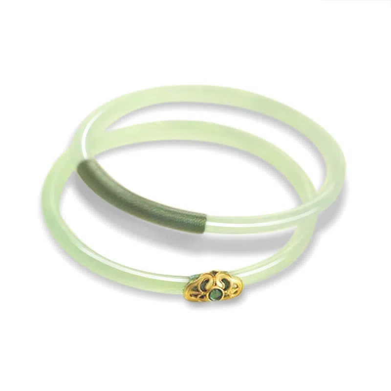 谧月珠宝 宫典国潮风一步一响 小众设计民国风古风叠戴细条绿色缠绕气质轻奢民族风 玉髓 玉石手镯 男女同款情侣款