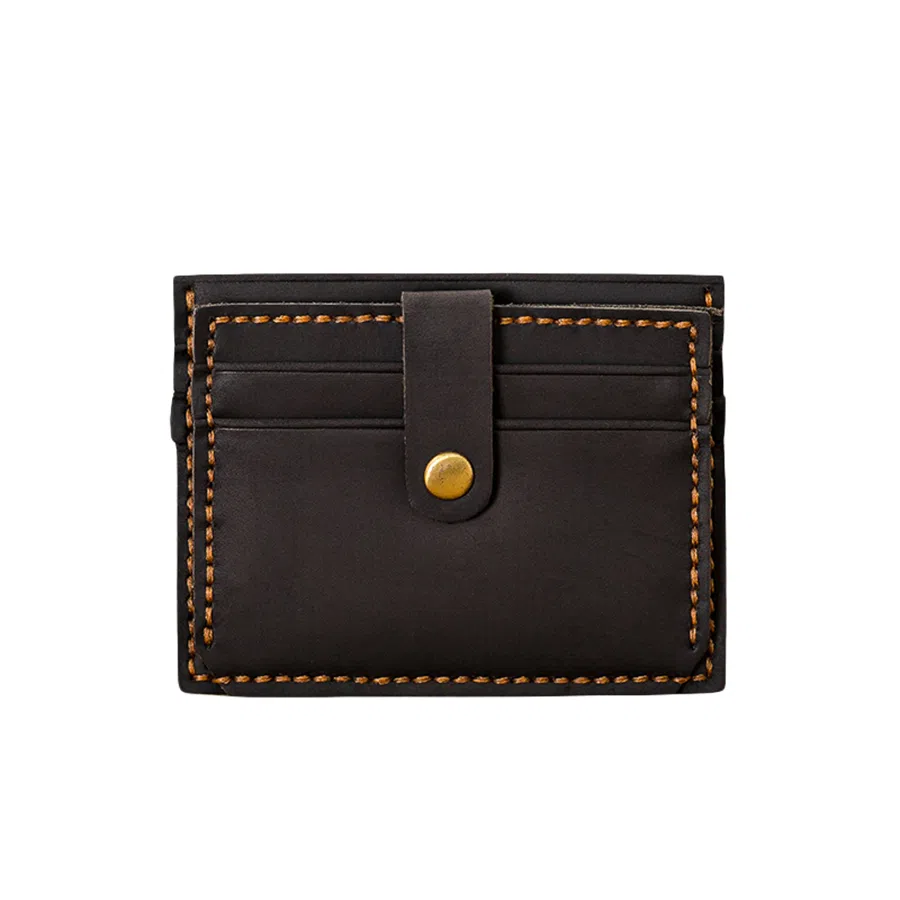 后步 复古纯手工蜡线缝制简约超薄日常通勤 头层牛皮真皮 零钱驾驶证卡包 常规 男女同款情侣款 咖啡色/黑色/孔雀蓝