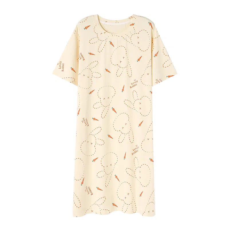 莫代尔 舒适柔软细腻微弹透气耐磨亲肤可居家休闲可外穿短袖睡裙 女款 杏色