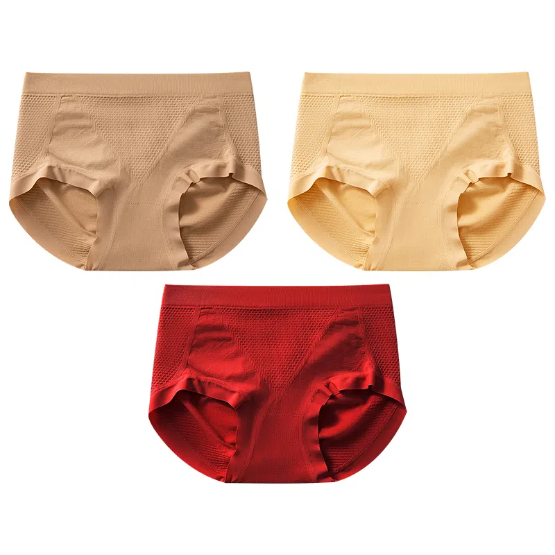 二三二三 抗菌裆中腰无缝包臀舒适抗菌透气三角内裤 女款 组合装