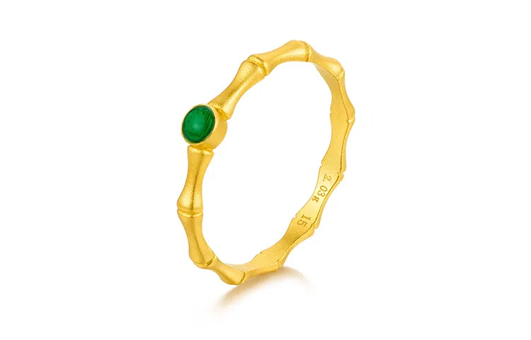 曼卡龙 节节高升 新中式风格古法竹节显气质 足金 按克计价 黄金戒指 女款