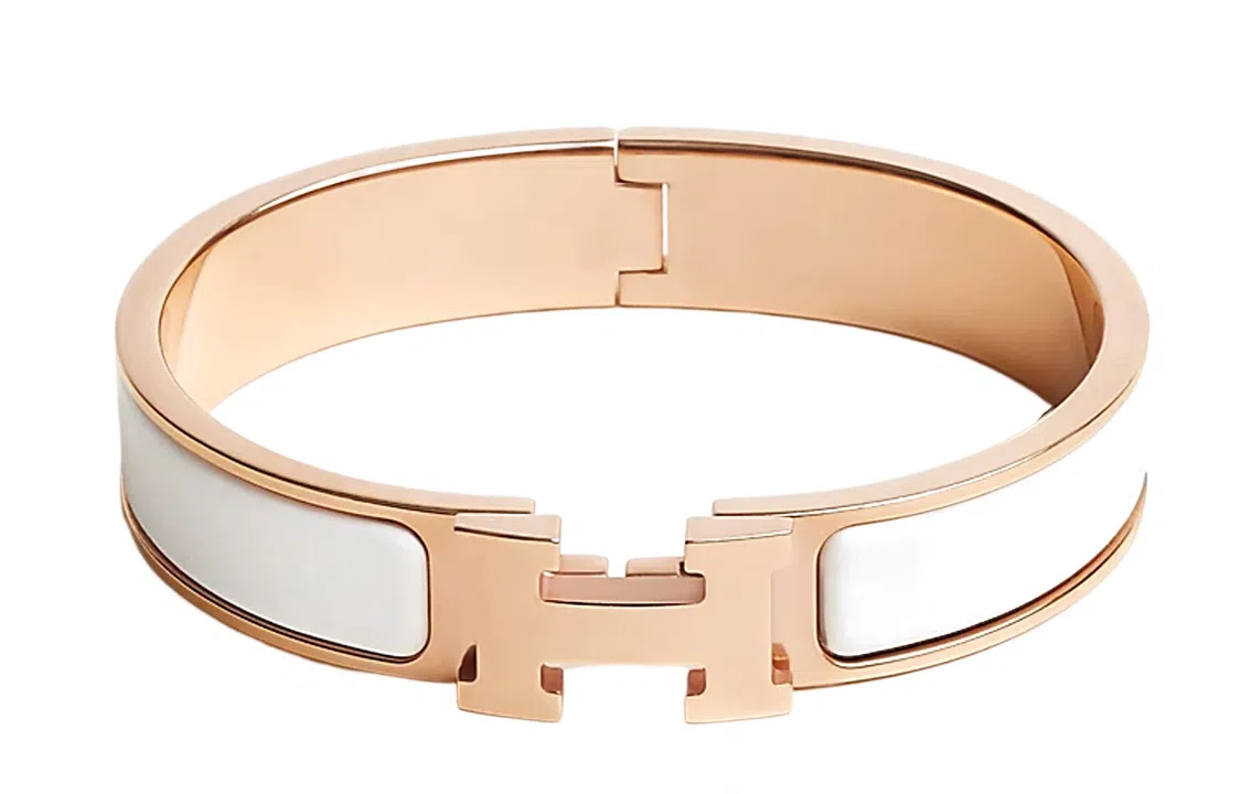 Hermes Clic H Bracelet Rose Gold/White