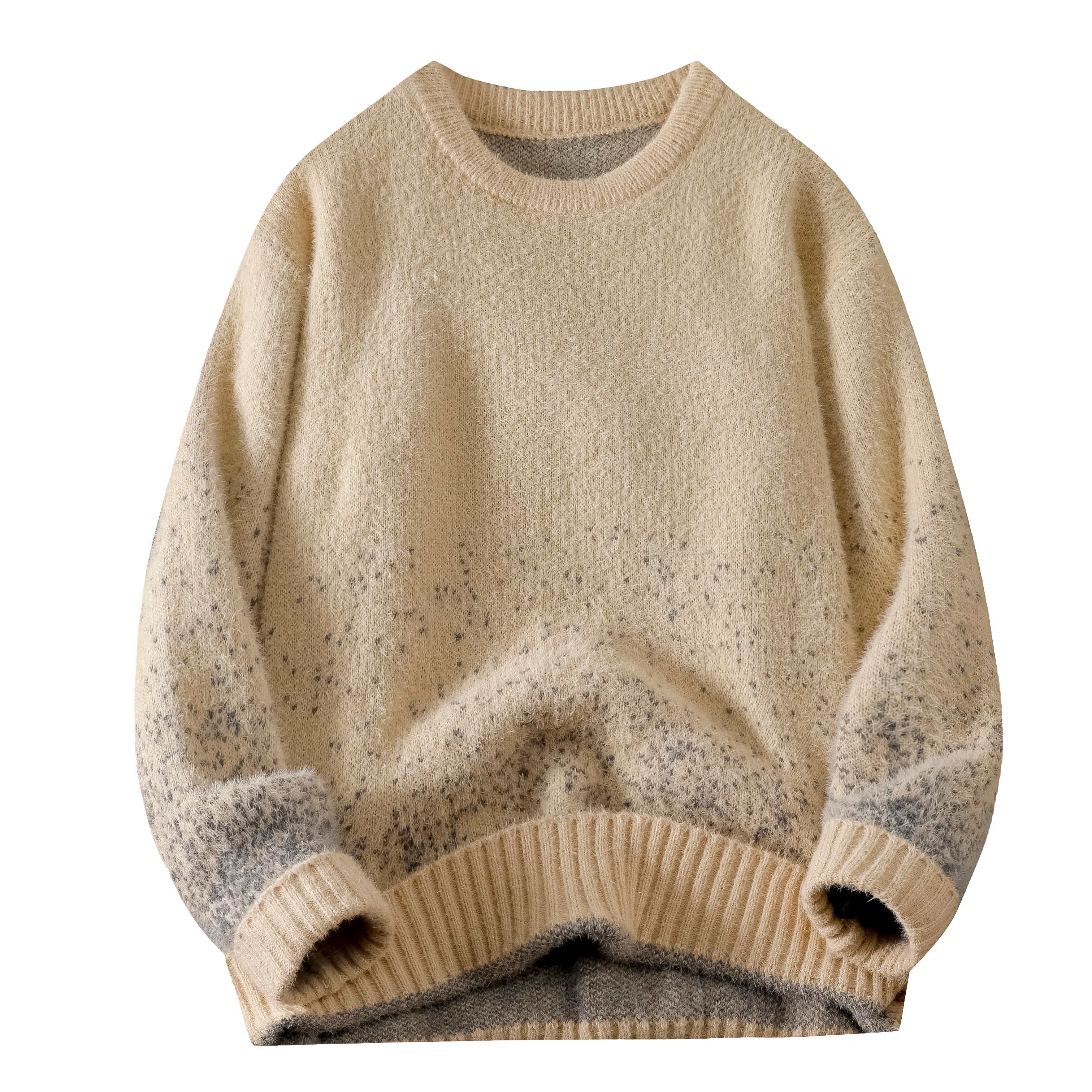 基础款渐变套头圆领保暖舒适百搭加绒宽松不扎身弹力内搭厚款长袖针织毛衣 男女同款