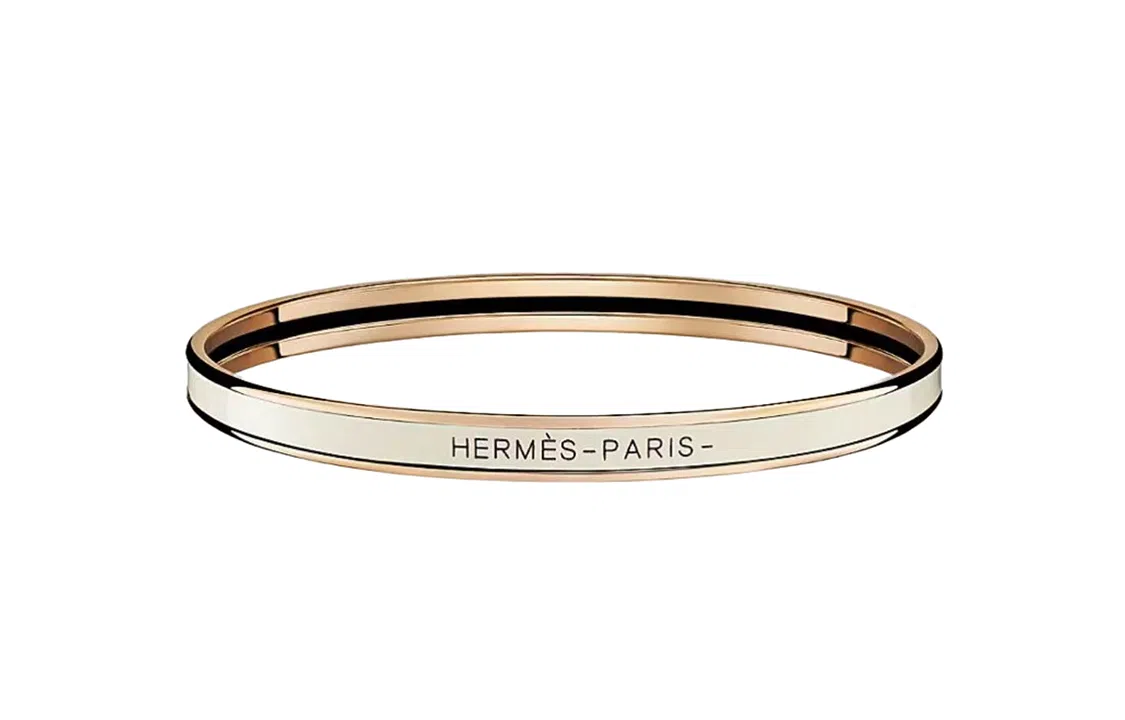 Hermes Enamel Letter Bracelet Rose Gold Cream