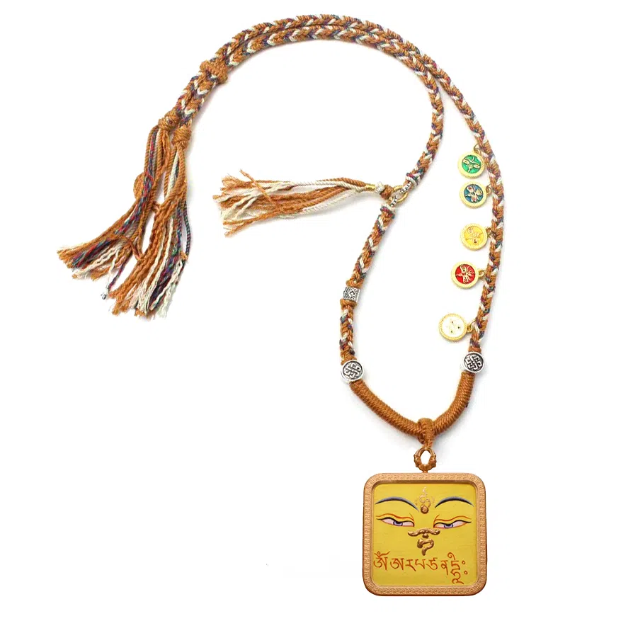 玉临门 国风平安吉祥 文殊菩萨加心咒可爱版唐卡热贡手绘 合金 吊坠 男女同款情侣款