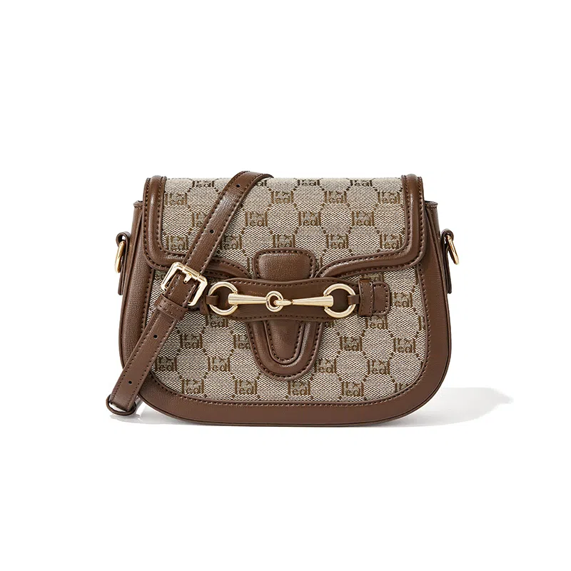 红蜻蜓 经典复古老花满印时尚小众高级感 织物 斜挎包 常规 女款 咖啡色