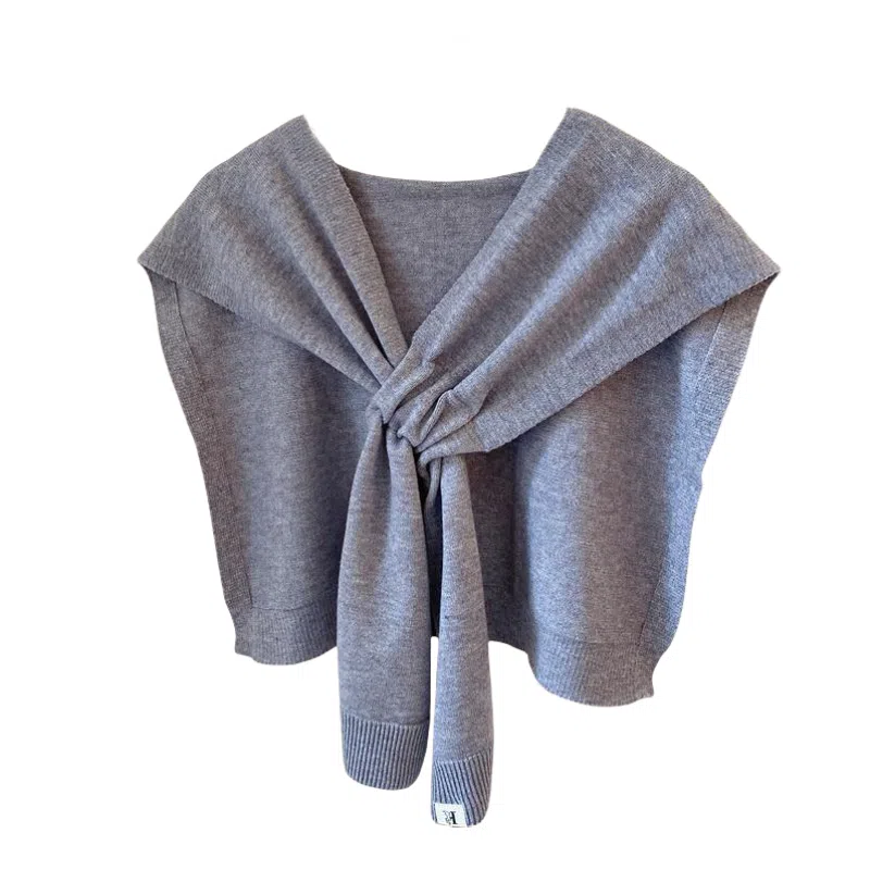 北极绒 针织外搭秋冬季韩版交叉洋气搭肩穿孔小坎肩 披肩 女款