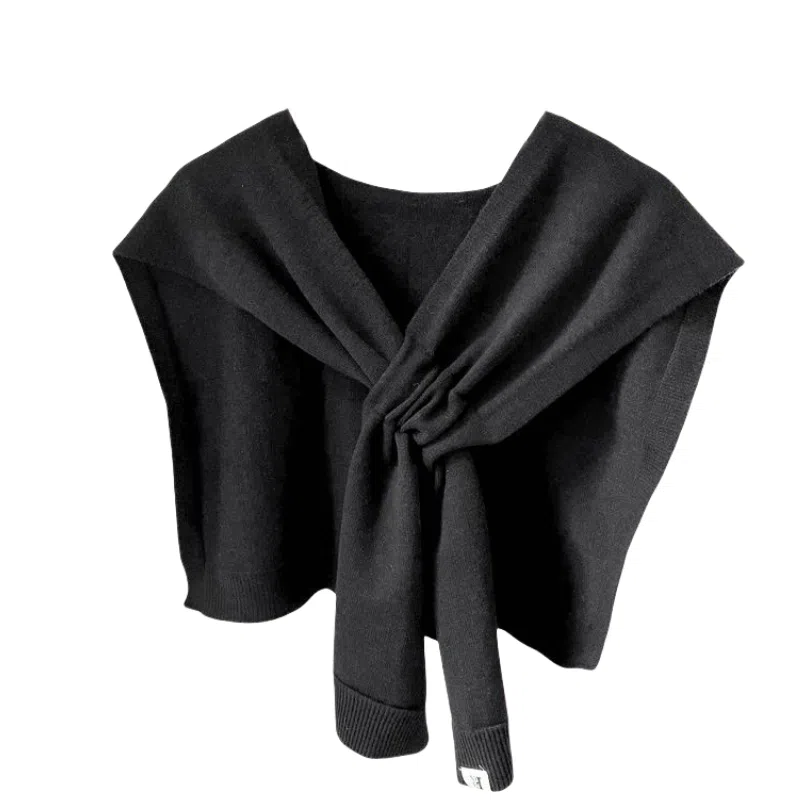 北极绒 针织外搭秋冬季韩版交叉洋气搭肩穿孔小坎肩 披肩 女款