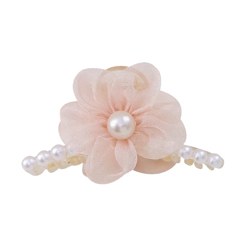 妖娆猫 超仙网纱珍珠花朵后脑勺气质盘发鲨鱼夹发卡韩式高级感 发夹 女款