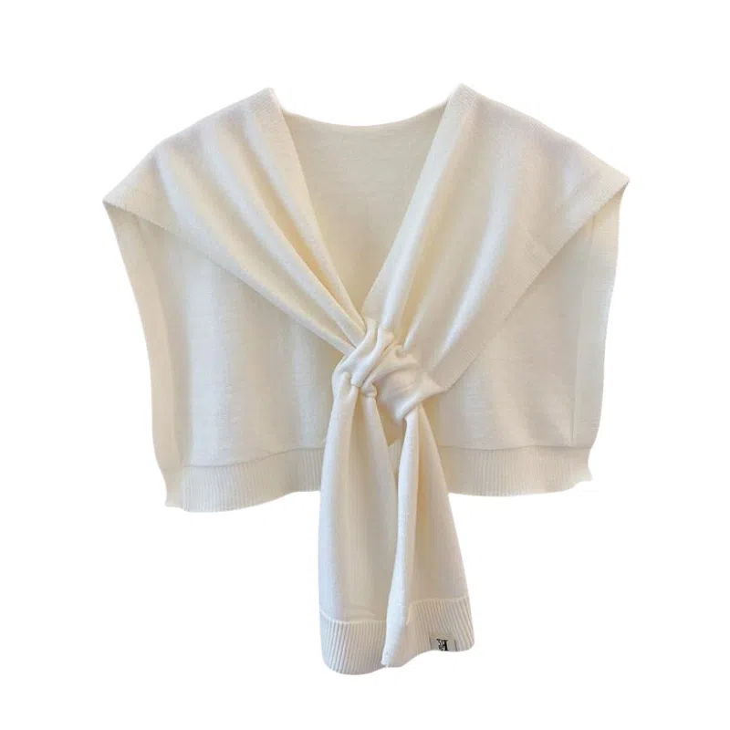 北极绒 针织外搭秋冬季韩版交叉洋气搭肩穿孔小坎肩 披肩 女款