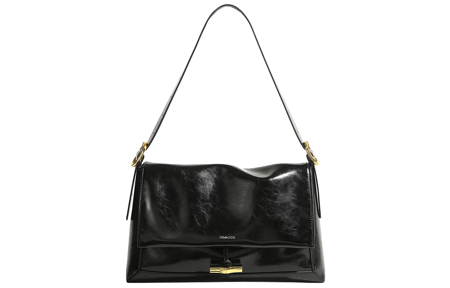 妙迪 新款时尚高级感 牛皮合成革 腋下包斜挎包单肩包 常规 女款 黑色