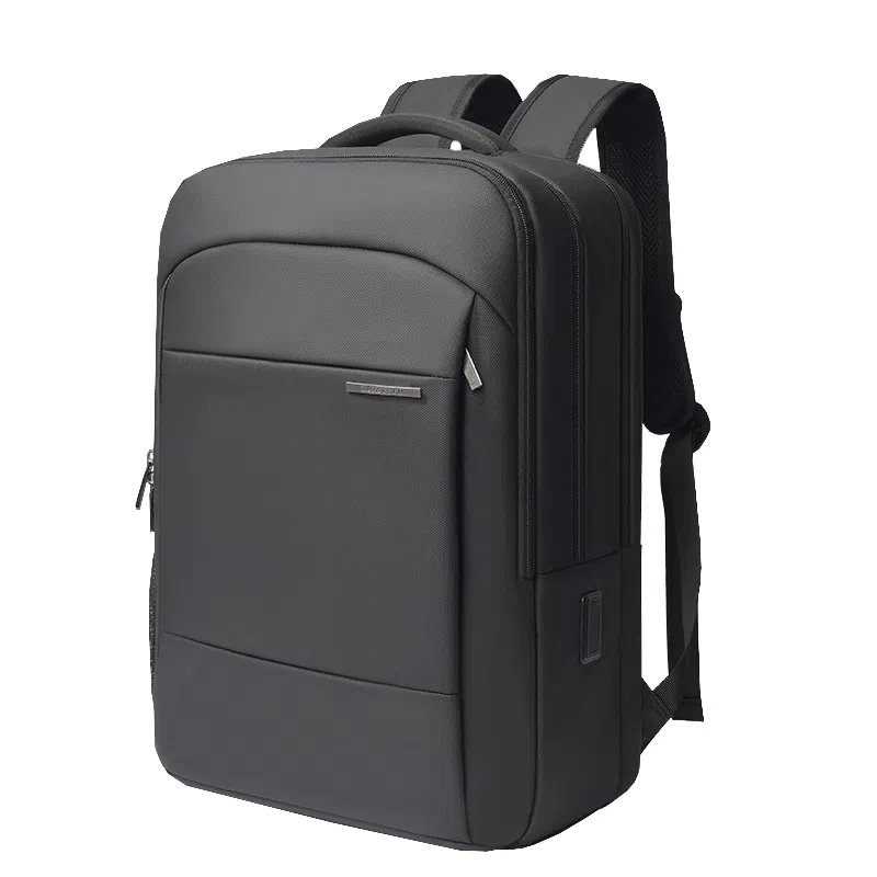 泰克森 笔记本电脑包便携商务 皮膜 双肩包 男女同款情侣款 曜石黑/云雾灰