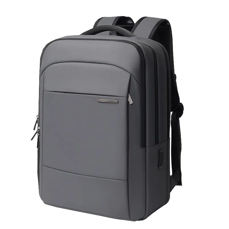 泰克森 笔记本电脑包便携商务 皮膜 双肩包 男女同款情侣款 曜石黑/云雾灰