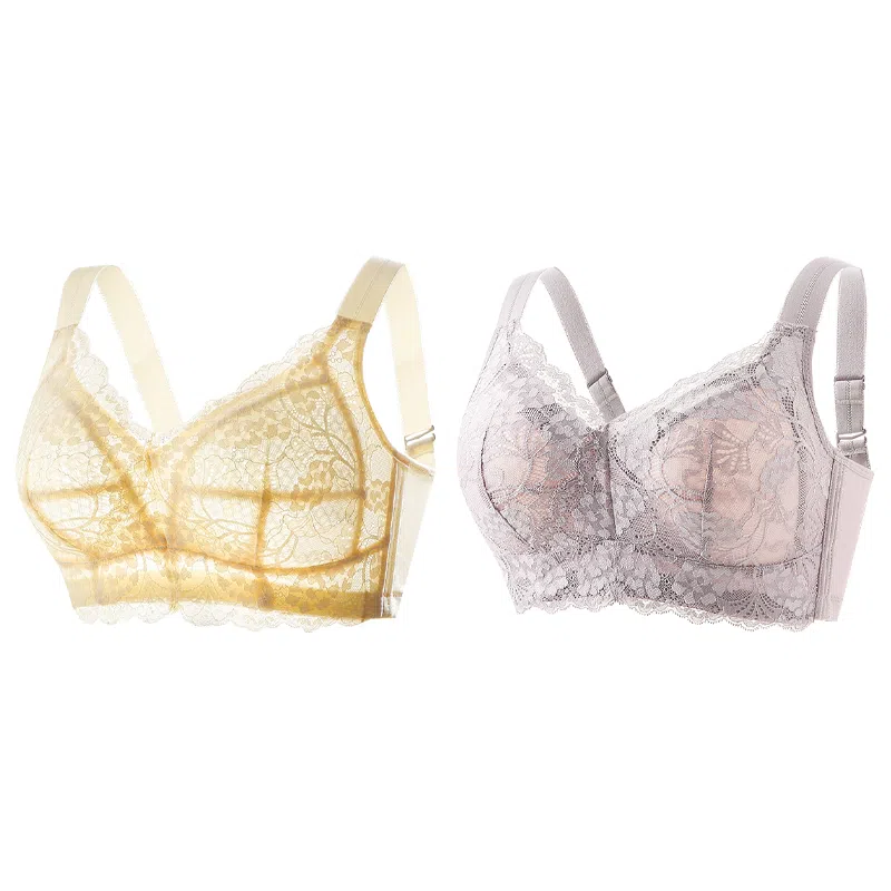 莫代尔 蕾丝聚拢无痕裸感大胸显小吸湿透气无痕美背无钢圈收副乳防下垂文胸 女款 组合装