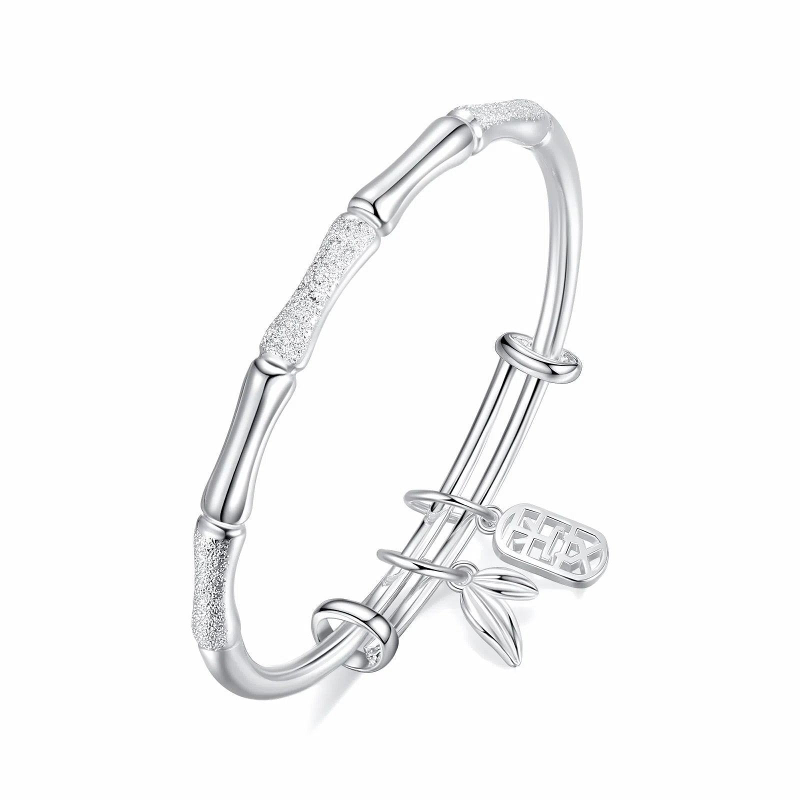 银千惠 竹愿平安 新中式竹报平安节节高升竹节镯子 学业上岸镂空福牌竹叶流苏手环 小众清冷感推拉款女友首饰 满天星竹韵 手镯 女款 礼盒