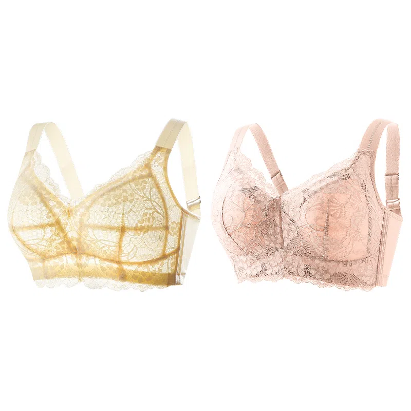 莫代尔 蕾丝聚拢无痕裸感大胸显小吸湿透气无痕美背无钢圈收副乳防下垂文胸 女款 组合装