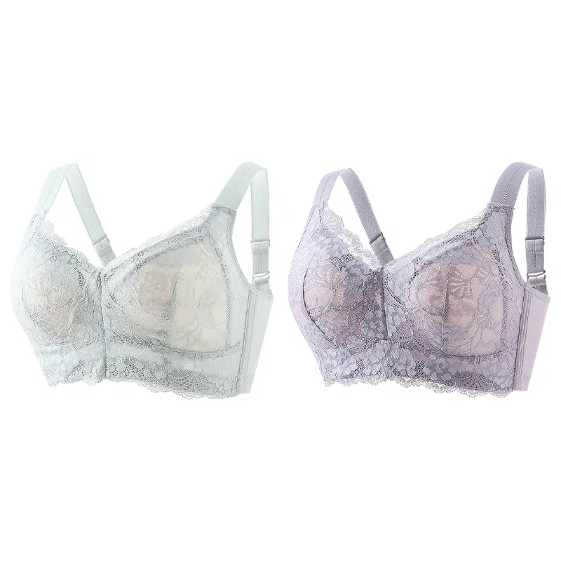 莫代尔 蕾丝聚拢无痕裸感大胸显小吸湿透气无痕美背无钢圈收副乳防下垂文胸 女款 组合装
