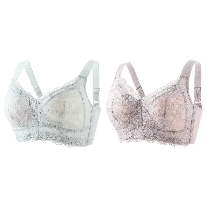 莫代尔 蕾丝聚拢无痕裸感大胸显小吸湿透气无痕美背无钢圈收副乳防下垂文胸 女款 组合装